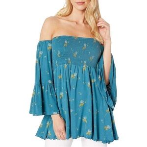 Free People Lana Off The Shoulder Swing Top Medium, Teal